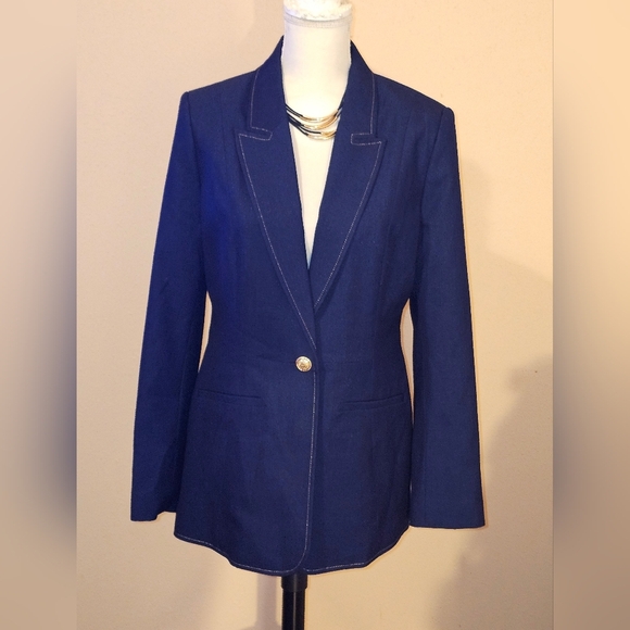 Elie Tahari Midnight Blue Blazer with Gold Button - Picture 1 of 8
